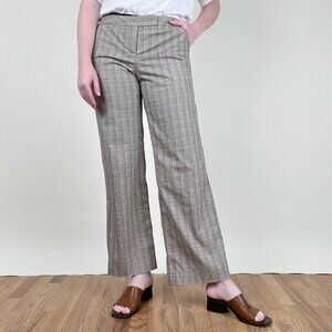 Vintage Woven Plaid Knit High Rise Long Straight Bootcut Flare Leg Trouser Pants